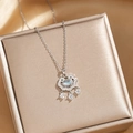Collana in acciaio argento con pietra di luna blu e pendenti in zircone cubico - Lucchetto Scintillante Argentato