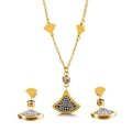 Conjunto de collar y pendientes de acero inoxidable dorado con colgantes de pedrería - Dorado (KS117912-KSP)