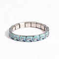 Adjustable stainless steel Italian charm bracelet with blue and white enamel patterns - Dark and Light Blue Cloud Pattern (Style 20)