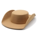 Cappello fedora in feltro di lana color cammello a tesa larga e corona piatta da donna - M(56-59CM) / Cammello