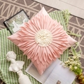 Macro detail of 3D layered fabric petals on pink velvet floral decorative pillow cover - Square Sunflower Flower (Cover Only)