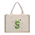 Linen canvas tote bag with floral letter S print in natural beige, high capacity style - Floral Letter S
