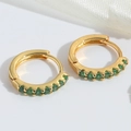 Minimalist 18K gold huggie earrings with seven round-cut green cubic zirconia stones - Green