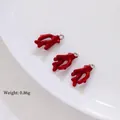 Red enamel coral charms for DIY jewelry making, 15.5mm starfish pendant set of 3 - 16# Silver Dark Red Coral