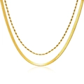 Double-layered 18k gold plated stainless steel snake chain and bead necklace with reflection - Gold Snake Bead Style (NC-1076G)