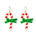 Christmas candy cane earrings with red white stripes and a green velvet bow - Velvet Bow Candy Cane Ear Hooks