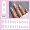 Almond shaped press-on nails in lavender and pink with floral gold line designs - Glue Type / Petal Gold Line (W893)