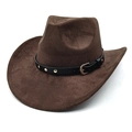 Chapeau de cowboy western classique en daim marron foncé avec bande cloutée et boucle - M (56-58cm) / Café