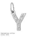 Silver stainless steel alphabet Y pendant with zircon inlay, size 6.5-7mm charm - Y-Silver