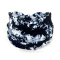 Close-up of black and white tie-dye stretchy cotton headband with paisley pattern texture - 93-Black White Tie Dye Loop