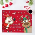 Red Christmas placemat with cartoon Santa and reindeer print and Merry Christmas text - Santa & Reindeer Pattern