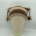 Handmade striped crochet cat ear beanie with stars and tassels in brown and beige - Coffee Apricot Stripes