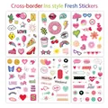 6 süße Cartoon-Aufkleberbögen mit Essen und Pflanzen Motiven für DIY-Tagebuch Deko - Frischer Stil Typ B (DZ002-6)