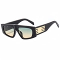 Stylish black chunky frame sunglasses with gradient tea lenses and gold temple accents - Black Frame Green Tea Lens