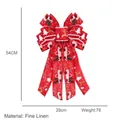 Red flocked linen Christmas bow with Merry Christmas text and reindeer motifs 54x28cm - Style E-Red Linen Merry Christmas