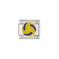 Maillon de bracelet en acier inoxydable avec motif de volley-ball jaune et bleu - Motif de Volleyball (Y91)