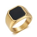 Vintage gold stainless steel signet ring for men featuring a square black onyx stone - Gold + Black Agate