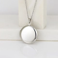 Polished silver stainless steel round locket necklace on white stone stand - Round Smooth 27*27/Steel