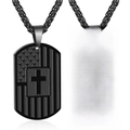 Collar de placa militar negra en acero inoxidable con diseño de cruz y versículo bíblico - Versículo Bíblico / Color Acero