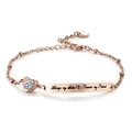 Rose gold sister friendship bracelet with heart zircon and engraved bar on white background - Rose Gold
