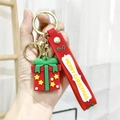 Handheld Christmas gift box PVC keychain with red wrist strap and golden metal clasp - Gift Box (Gold Keychain)