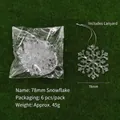 Set of 6 clear 78mm plastic snowflake ornaments with silver strings for Christmas tree decor - Snowflake / 78mm
