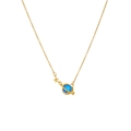 Golden titanium steel necklace with blue planet pendant and small gold star charm - Saturn Planet Style (A1831)