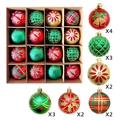 Detail view of 16-piece Christmas ball set with glitter and hand-painted patterns in a box - Red Green Gold Retro - 16PCS