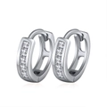 Classic 925 sterling silver hoop earrings with sparkling white cubic zirconia stones - Silver Square Stone Hoop Style (SE105-P)