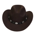 Dark brown Western cowboy hat with black band and silver engraved metal concho accents - M (56-58cm) / Coffee (166-A)