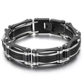Industrial men's stainless steel cable bracelet with black and silver chain links - Spliced Black & Silver (KB139394-KFC)