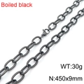 Collar de cadena en acero de titanio negro hervido con eslabones ovales de 450x9 mm - 45cm / Negro