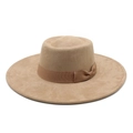 Chapeau fedora élégant camel à large bord avec ruban nœud en suédine pour femmes en automne - M (56-59cm) / Camel Suède