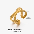 Anillo ajustable de acero inoxidable chapado en oro 18K con textura de perlas - Textura de Bolitas en X (ZN173) / Dorado