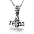 Colgante martillo de Thor Mjölnir plateado con nudos celtas en una cadena de cuerda fina - Colgante Color Acero (KP96351)