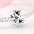 Sterling silver letter X charm with heart design for DIY bracelets and jewelry - Letter X