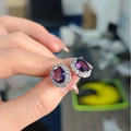 Elegant oval purple zircon stud earrings with silver pavé frame in light luxury style - Purple Diamond Oval Earrings Led-81