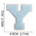 Close-up of light blue chenille letter Y embroidery patch with 7cm size measurements - Letter Y / Light Blue