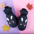 Waterproof navy blue winter mittens for kids with cute cartoon rabbit pattern and knit cuffs - One Size / Dark Blue Rabbit / 6-10 Years