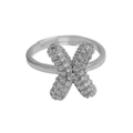 Silver balloon bubble ring with letter X design and micro-pave zirconia crystals - Adjustable Open / Silver-X