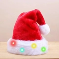 Plush red Christmas hat with white faux fur trim and glowing colorful LED lights - 45*32cm / New Red LED Edge Adult Multicolor