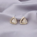 Triangle cat eye stone stud earrings in gold finish with white zircon accents - E763-3/Triangle
