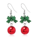 Christmas earrings with red glossy balls and green glitter bows for holiday parties - Red Ball Green Bow (EHMT-017HJ-J)