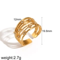 Detail view of gold titanium steel ring showing dimensions 12mm width and 2.7g weight - Multi-layer Hollow With Zircons Style(TR4351)