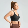 Schwarzer V-Ausschnitt Sport-BH und braune High-Waist-Leggings mit Taillenriemen-Detail - S / Mitternachtsschwarz