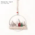 Couronne de Noël en bois avec arbres miniatures et maisons pour décoration murale - Style F (Circulaire Blanc)