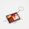 Miniature Japanese bento box keychain with detailed resin food models 4.7x3.5cm - Chicken Drumstick Rice Bento