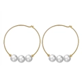 Golden hoop earrings with three white pearls in a minimalist elegant jewelry design - GPE52-14K Gold Hoop with Three Pearls / Gold