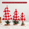 Décorations de sapin de Noël en tissu à carreaux rouge et blanc avec socle en bois - Ensemble de 3 Sapins de Noël / Arbre à carreaux rouge et blanc