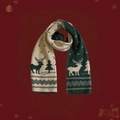 Christmas knit scarf with reindeer patterns in beige and dark green reversible colors - Green Elk